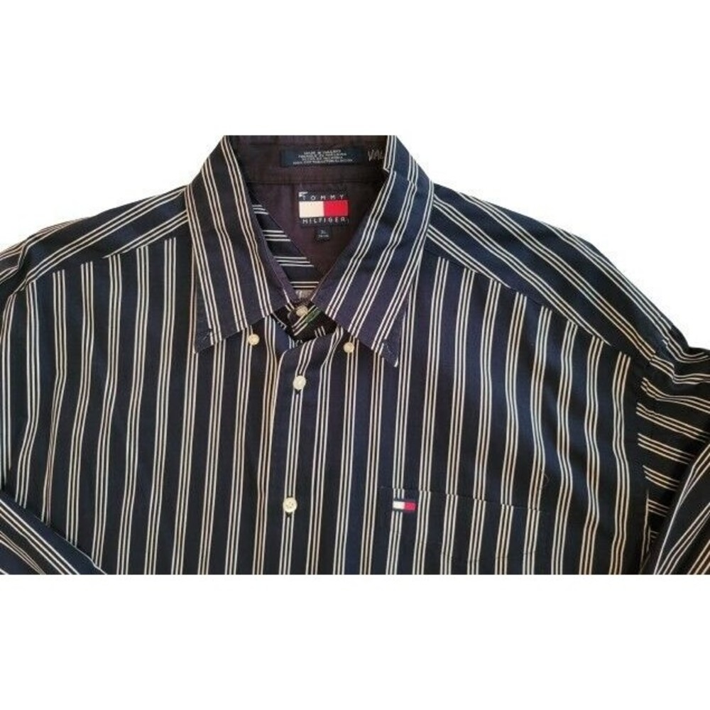 Vintage Tommy Hilfiger Button Up Shirt Adult XL Blue Stripe Men's - Picture 3 of 3